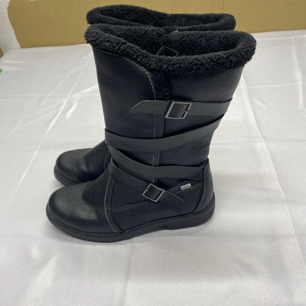 Totes Women's Diedre Black Faux Fur Winter Boots Size 10 Medium
